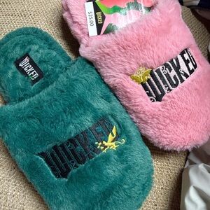Universal Wicked Pink and Green Fuzzy Slippers-nwt!